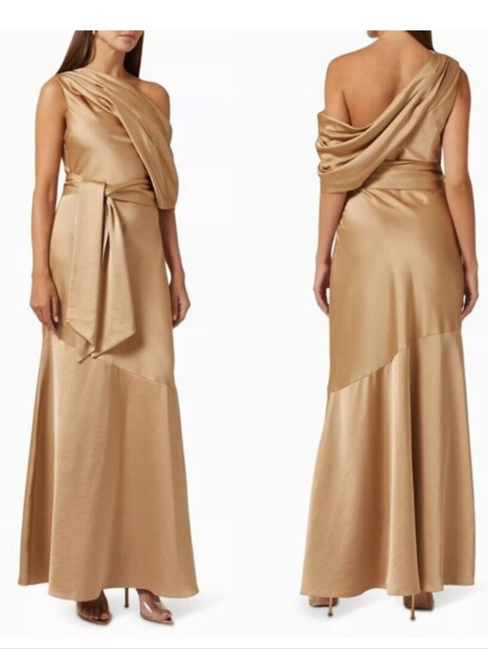 Significant Other Off Shoulder Maxi Tan Dress Missing Self Belt Size 8 Used